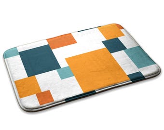 Colorful Squares Soft Kids Rug, Orange Kids Decorations, Children's Room Carpet, Patterned Toddler Carpet, Baby Birthday Gift,