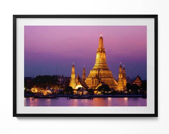 Temple In Bangkok Thailand Print in Frame, City Art Print, Purple Wall Art