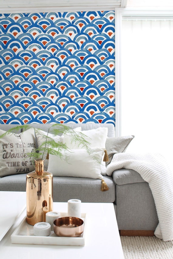 Fish Skin Removable Wallpaper Blue And Red Wall Mural Wall Etsy