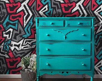 Graffiti Grunge Removable Wallpaper, Pink And Blue Wall Mural, Abstract Wallpaper, Colorful Wall Mural #437