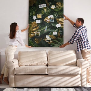Hojas tropicales, verde, tablero de notas XXL para estudiantes, patrón personalizado, alfileres incluidos, tablero de corcho, tablero de estado de ánimo