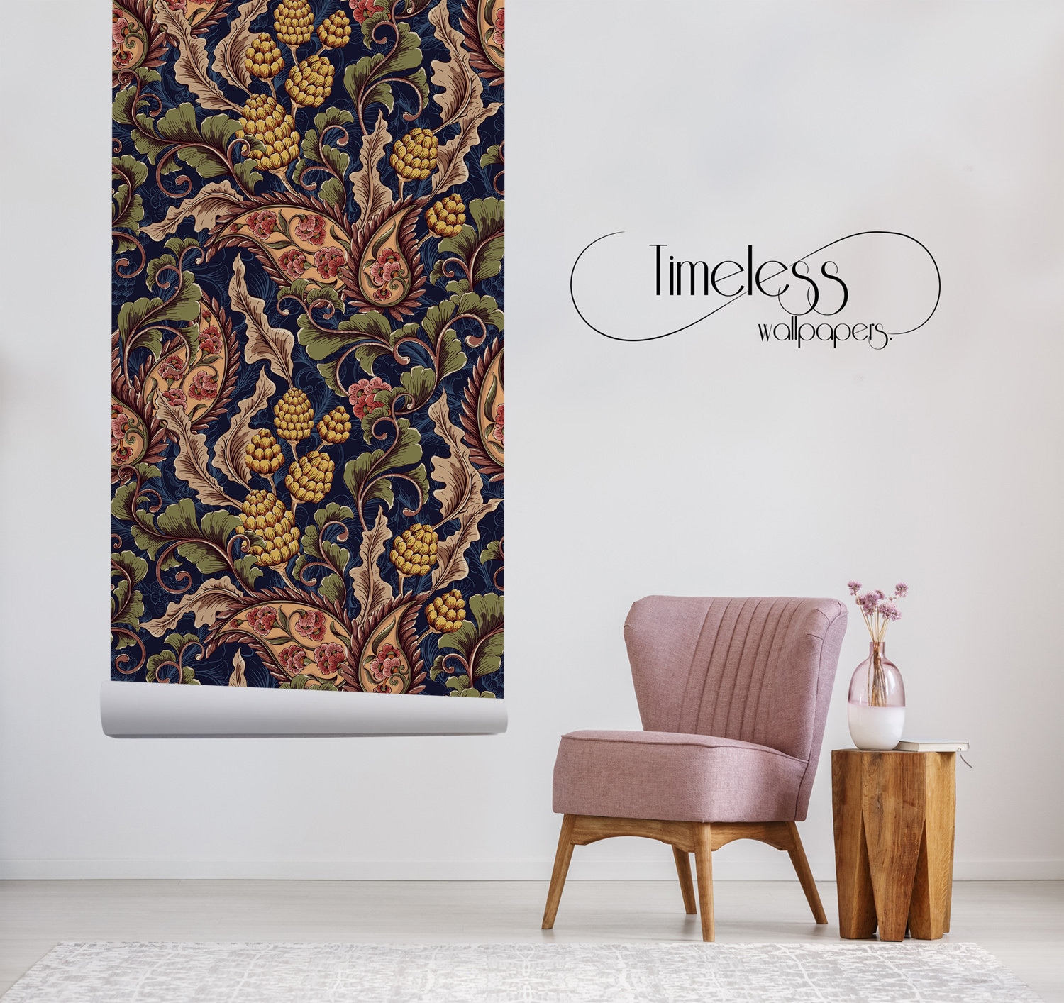 Victorian Removable Wallpaper Golden and Blue Wall Mural Self Etsy