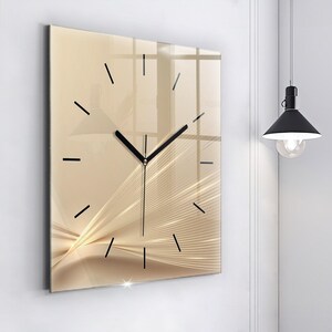 Reloj impreso con efecto dorado, reloj redondo de cristal beige, reloj de pared personalizable, decoración de pared para loft.