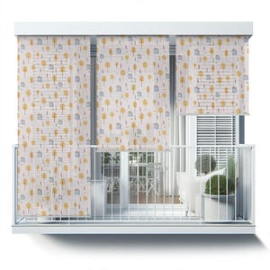 Balcony Roller Blinds, Architecture Backyard Shades, People Trees Houses Dogs Shades, Multicolour Printed Roller Shade