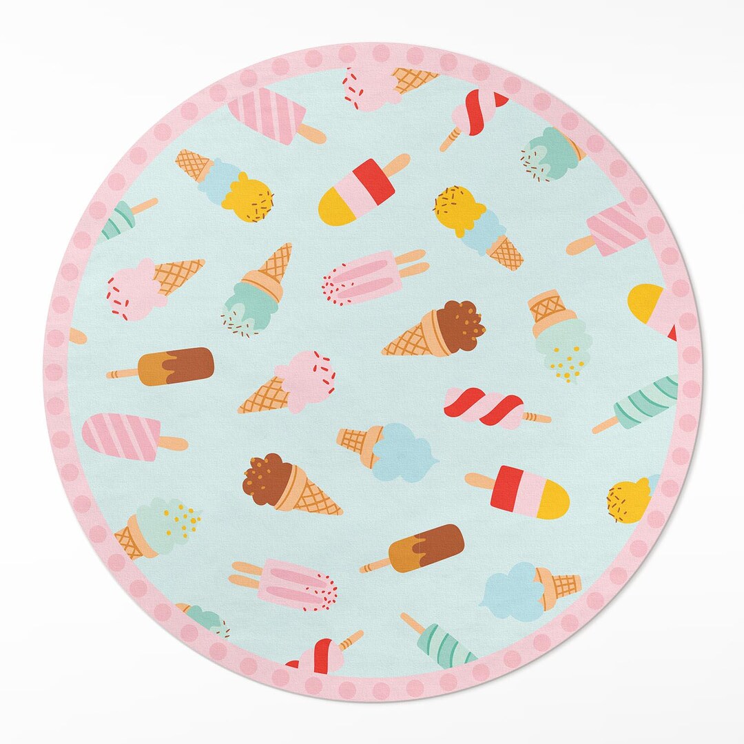 Ice Cream Rug Pattern Sweet Ice Cream Cones Round Bedroom Rug, Foods and Drinks Vinyl Carpet ...
