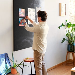Humo, Tablero de corcho, Tablero de notas XXL para estudiantes, Pines incluidos, Patrón personalizado, Tablero de estado de ánimo, Blanco y negro