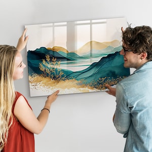 Organizador de pared con paisaje de montaña, tablero magnético para tareas domésticas, tablero de notas multicolor, patrón de paisaje