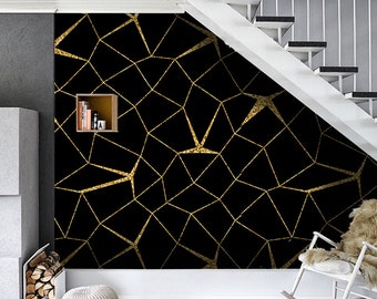 Mosaic Gold Black Removable Wallpaper, Golden And Black Wall Mural, Art Deco Wallpaper, Modern Wall Mural #403