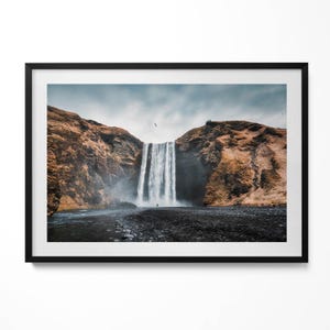Waterfall Among The Rocks Print in Frame, Landscape Art Print, Brown Wall Art