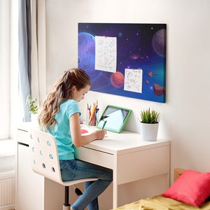 Planets And Space, XXL Cork Board, Student&#39;s Notes Board, Multicolor, Pins included, Custom Pattern, Goal Board