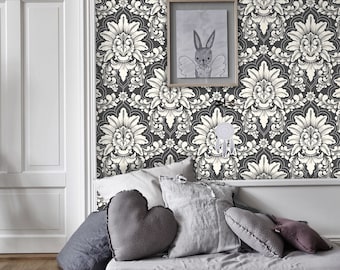 Damask classical luxury removable wallpaper gray and white wall mural non woven #134