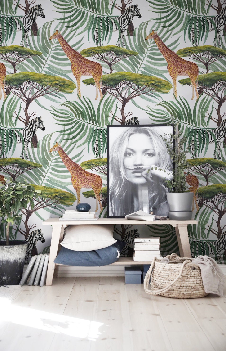 Tropical Jungle Removable Wallpaper Watercolor Colorful 36 Etsy