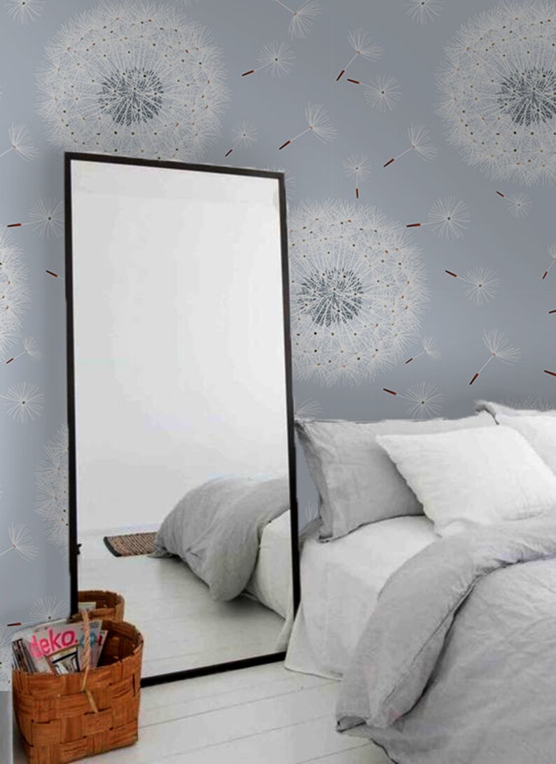Grey dandelions removable wallpaper gray and white wall mural peel and