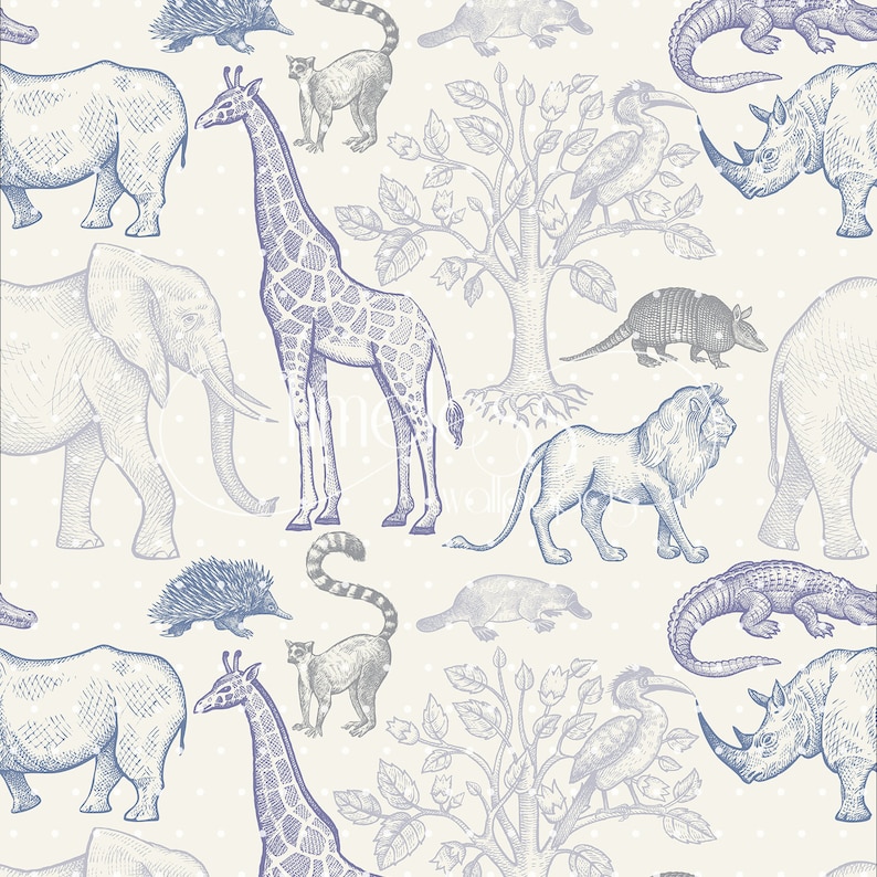 Jungle Animals Removable Wallpaper Sketched Colorful 48 Etsy UK