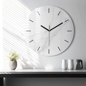 Printed Clock Minimalist white, White Round Glass Clock, Customizable Wall Clock, Minimalist Wall Decoration
