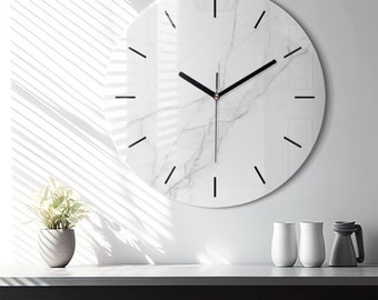 Printed Clock Minimalist white, White Round Glass Clock, Customizable Wall Clock, Minimalist Wall Decoration