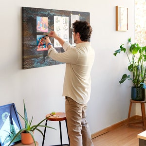 Weltkarte Rost, mehrfarbig, große Korktafel, Druck auf Leinwand, inklusive Pins, Reise-Tracker, Karte besuchter Länder