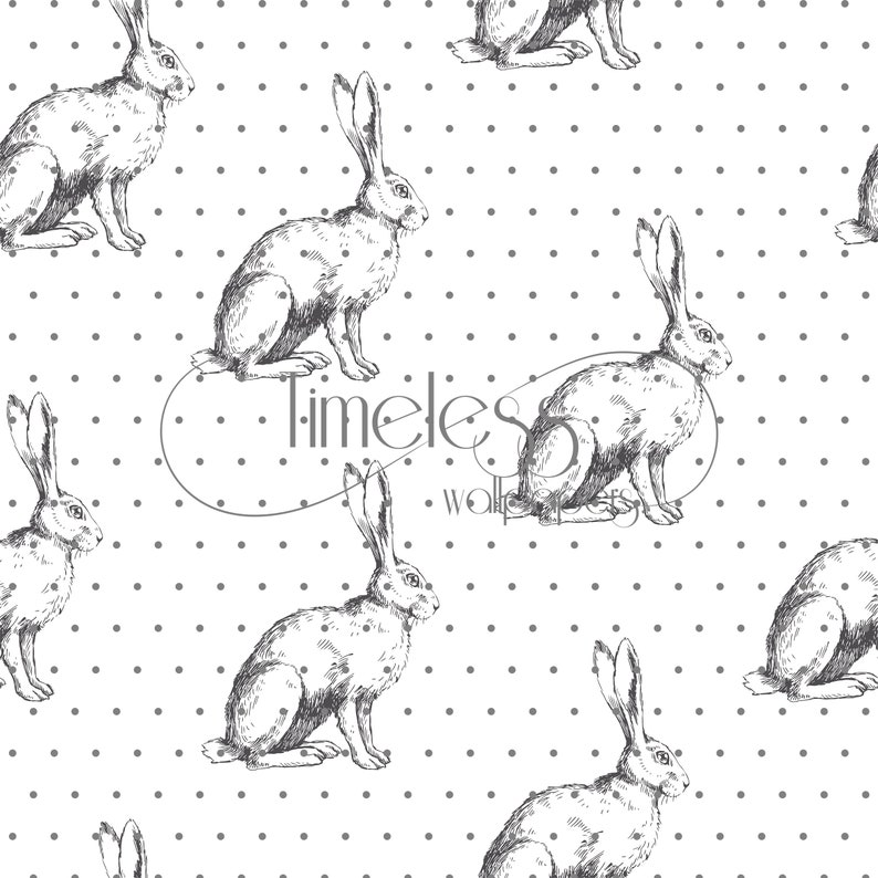 Sketched rabbits removable wallpaper black white wallpaper #3