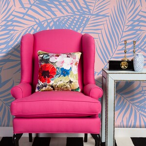 Carta da parati rimovibile Palm, murale blu e rosa, carta da parati glamour con foto staccabile e adesiva n. 423