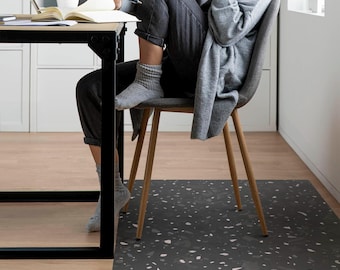 Terrazzo Dark Pattern Chair Mat, Black Office Chair Floor Protector, Chair Floor Protector, Texture Desk Chair Mat, Computer Chair Mat