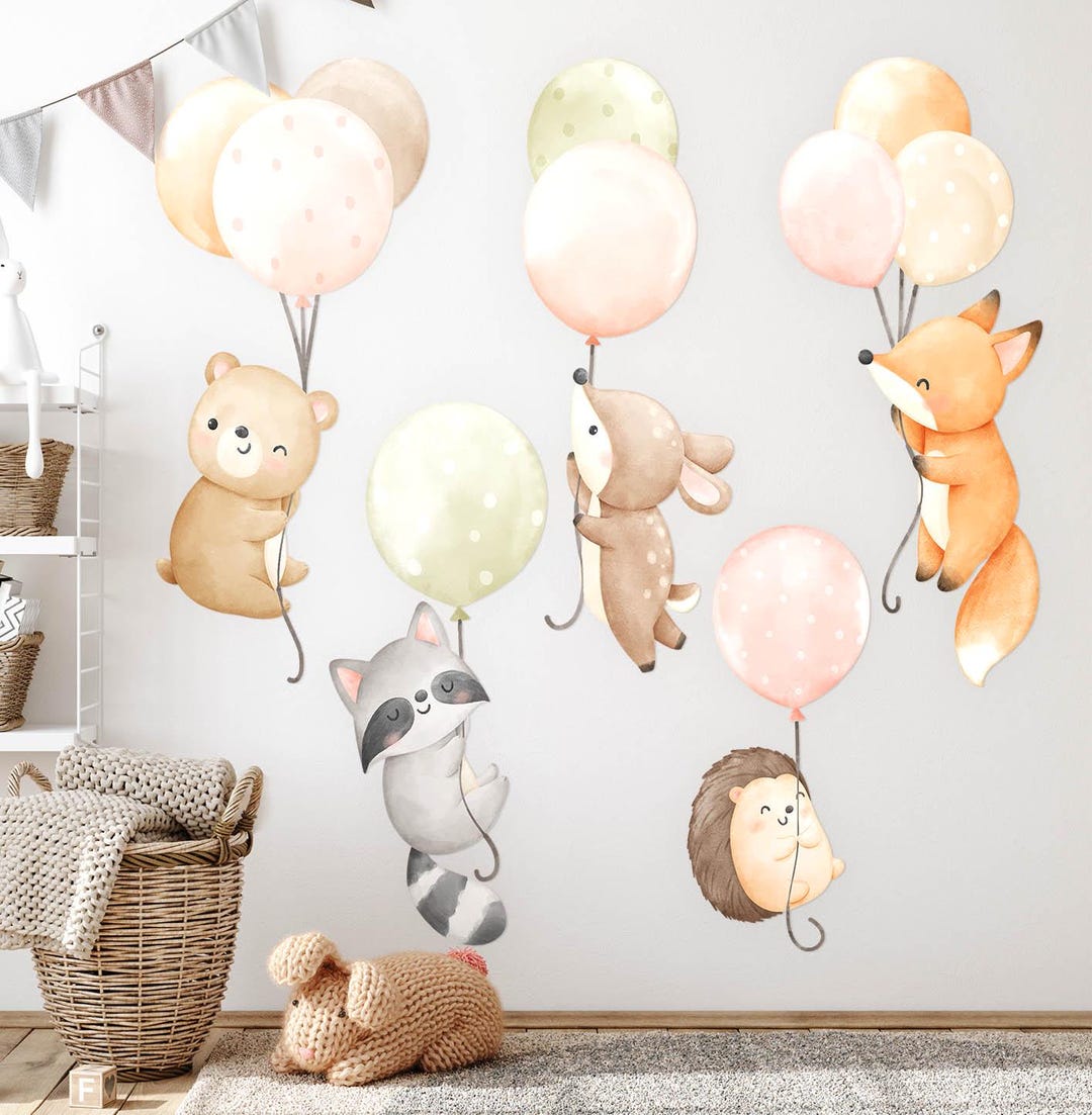 Flight of Cute Animals Wall Stickers for Baby Room, Beige Children's ...