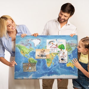 Weltkarte, Travel Tracker, Größe XXL, Pinnwand, Pinnwand, Orte besucht, Mehrfarbig