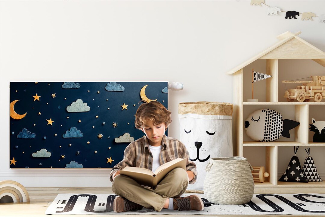 Night Sky, Clouds, Stars and Moons Radiator Cover, Navy Magnet Mat ...