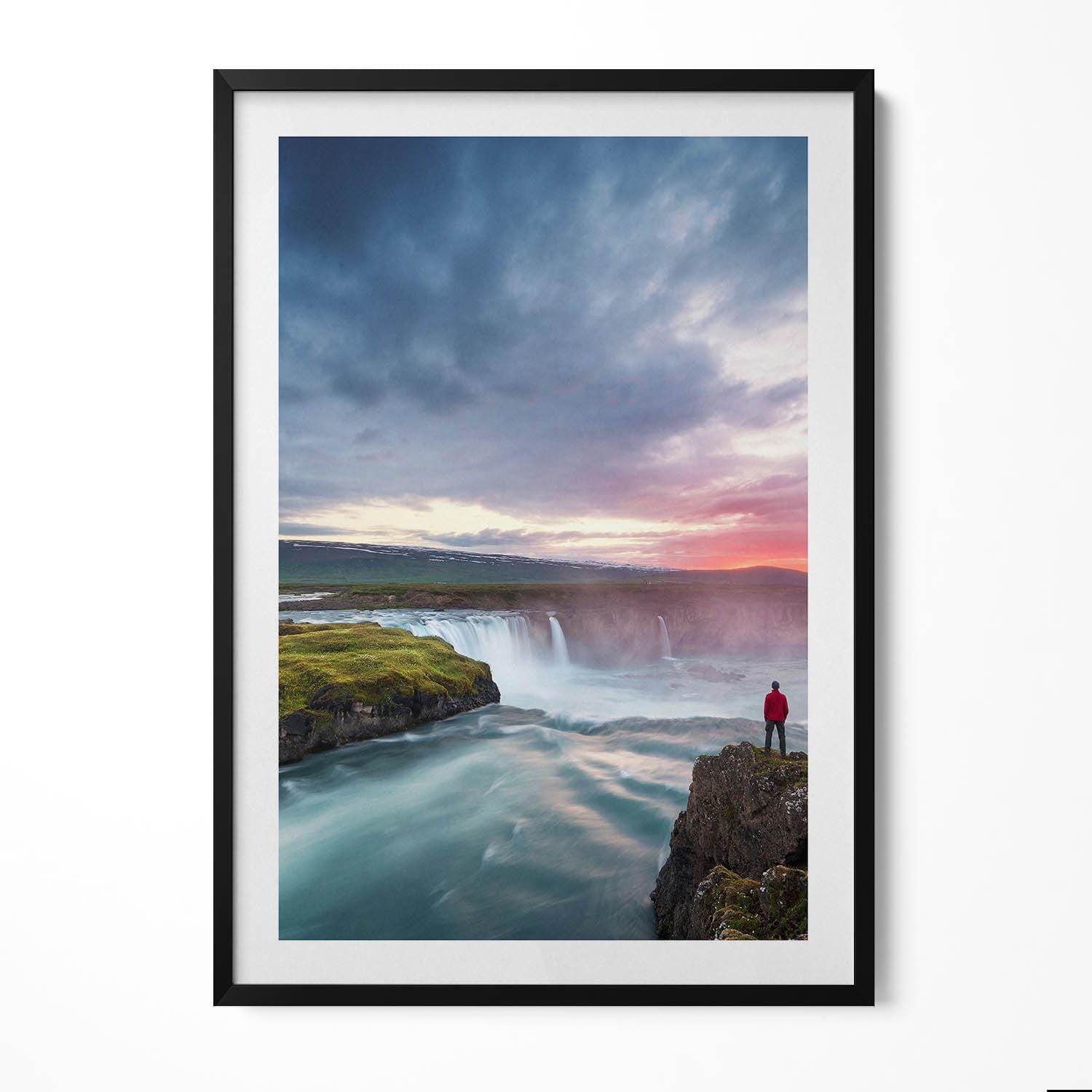 Landscape With Godafoss Waterfall Print in Frame, Landscape Art Print ...