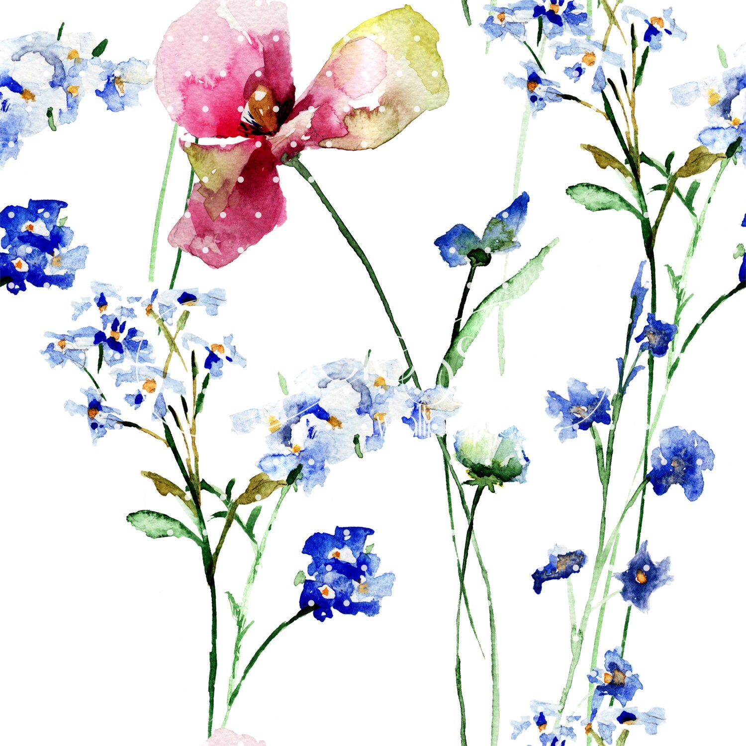 Wildflowers Removable Wallpaper Blue and Pink Wall Mural Wall - Etsy
