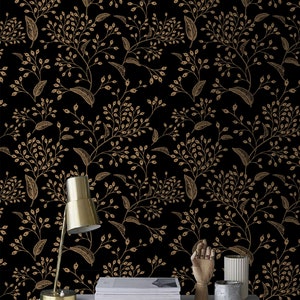 Carta da parati rimovibile Gold Rowan, murale nero, carta da parati boho, decorazione da parete n. 43