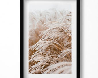 Delicate Grasses In Boho Style Painting in Frame, Landscape Wall Art in Frame, Beige Wall Art