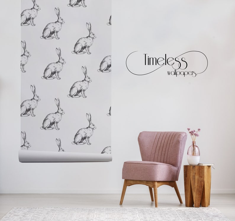 Sketched rabbits removable wallpaper black white wallpaper #3