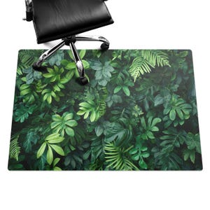 Tropical Leaves Computer Chair Mat, Green Office Chair Mat, Chair Mat, Plants Vinyl Floor Protector, Chair Floor Protector