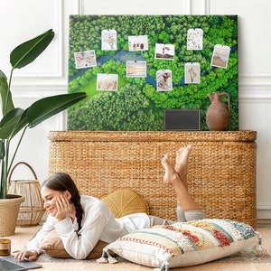 River In Forest, Green, XXL Student's Notes Board, Personalized Pattern, Push Pins, Cork board, Bulletin Board