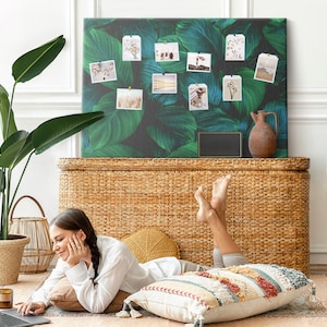 Tablero de notas XXL para estudiantes con hojas de la naturaleza, diseño personalizado, tablero de corcho, tablero de estado de ánimo, chinchetas, verde