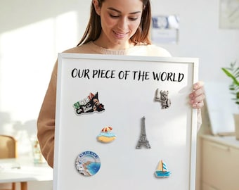Our Piece Of The World Home Office Wall Decor, White Travel Magnet Board, Minimalist Custom Wall Art, Texts Pattern