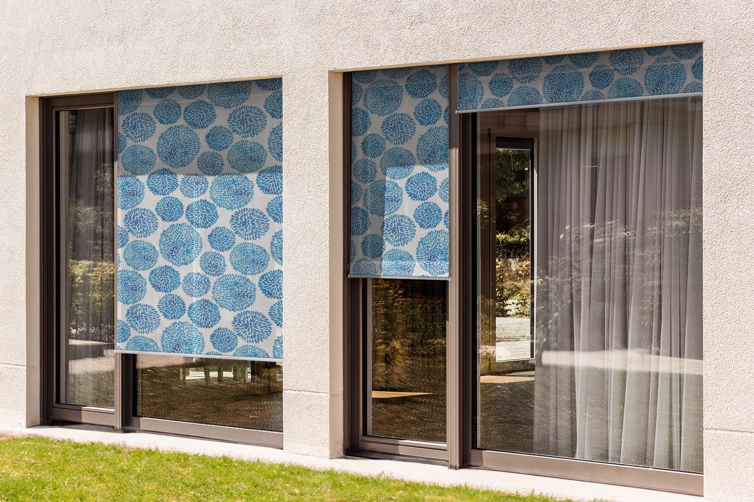 Balcony Shades, Piece Backyard Roller Blinds, Blue Round Patterns ...