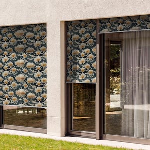 Balcony Roller Blinds, Plants Backyard Shades, Flowers On A Dark Background Shades, Multicolour Printed Roller Shade