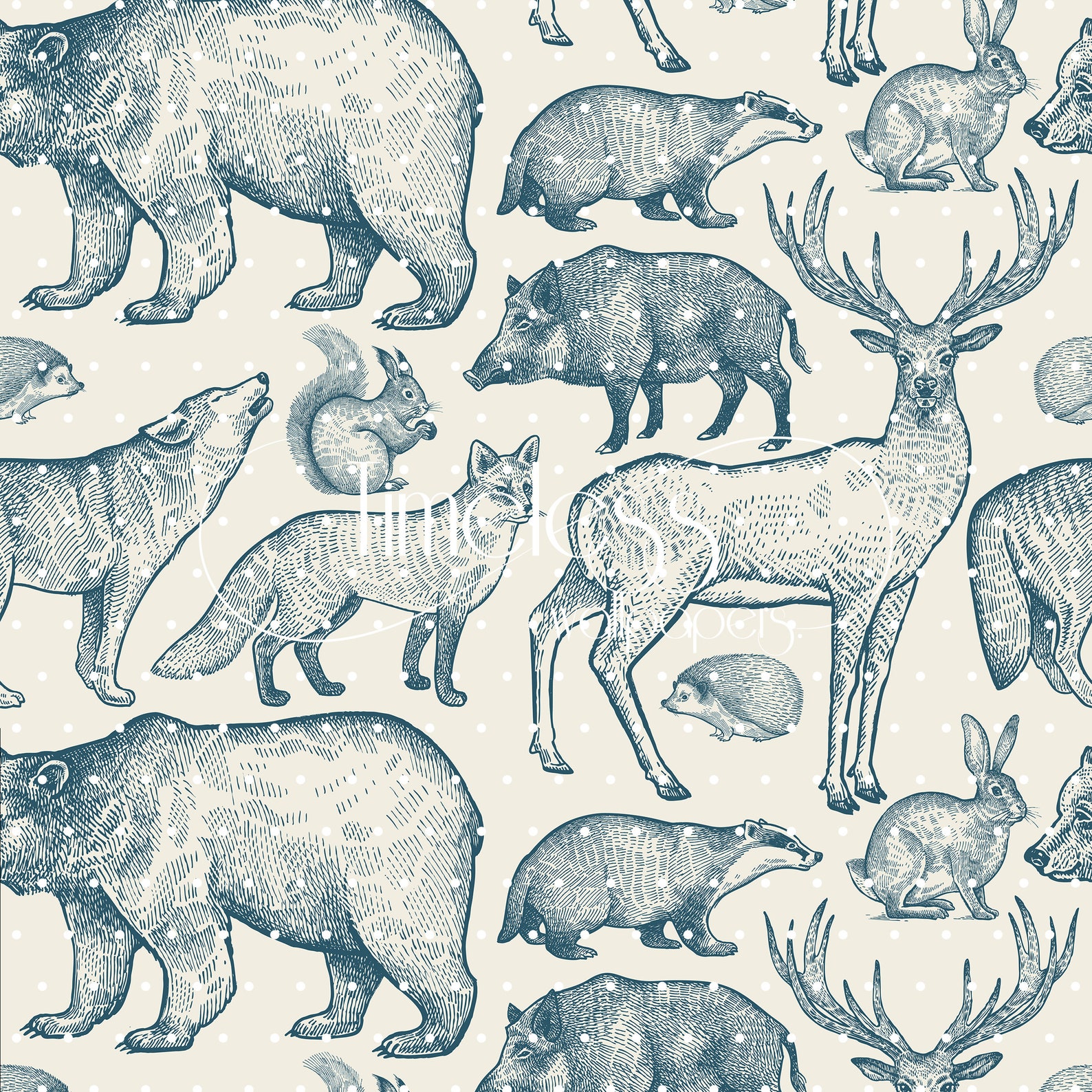 Forest Animals Removable Wallpaper Blue and Beige 8 Etsy