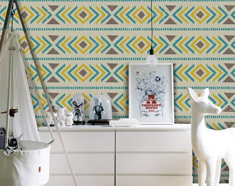 Abnehmbare Tapete Boho, Braunes und Gelbes Wandbild, Wandbild zum Abziehen und Aufkleben #356