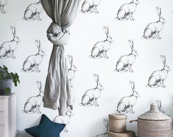 Sketched rabbits removable wallpaper black white wallpaper #3
