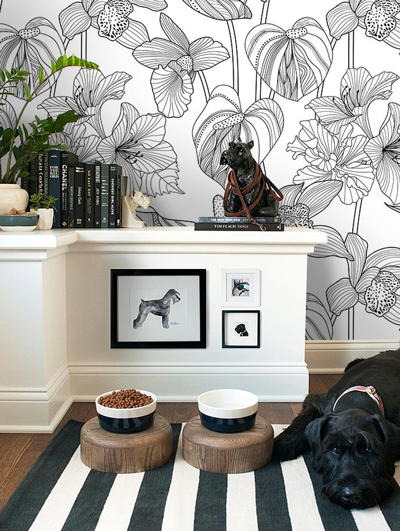 Floral Removable Wallpaper Green and White Wall Mural Wall Etsy