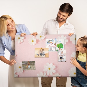 Daisy Chamomile Flowers, XXL Student&#39;s Notes Board, Personalized Pattern, Cork board, Bulletin Board, Push Pins, Pink