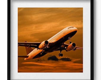 A Journey Into The Unknown ingelijste kunst, voertuigen illustratie in lijst, oranje muurkunst