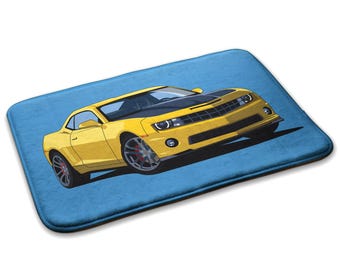 Sports Car Soft Kids Rug, Yellow Kids Decorations, Toddler Room Carpet, Patterned Newborn Carpet, Gender Reveal Gift,