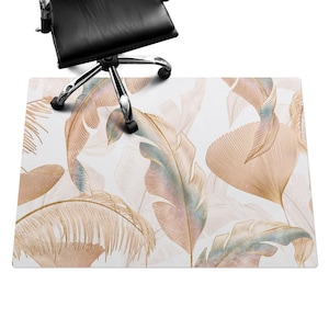 Delicate Leaves Office Chair Mat, Beige Chair Mat, Office Chair Floor Protector, Plants Chair Floor Protector, Desk Chair Mat