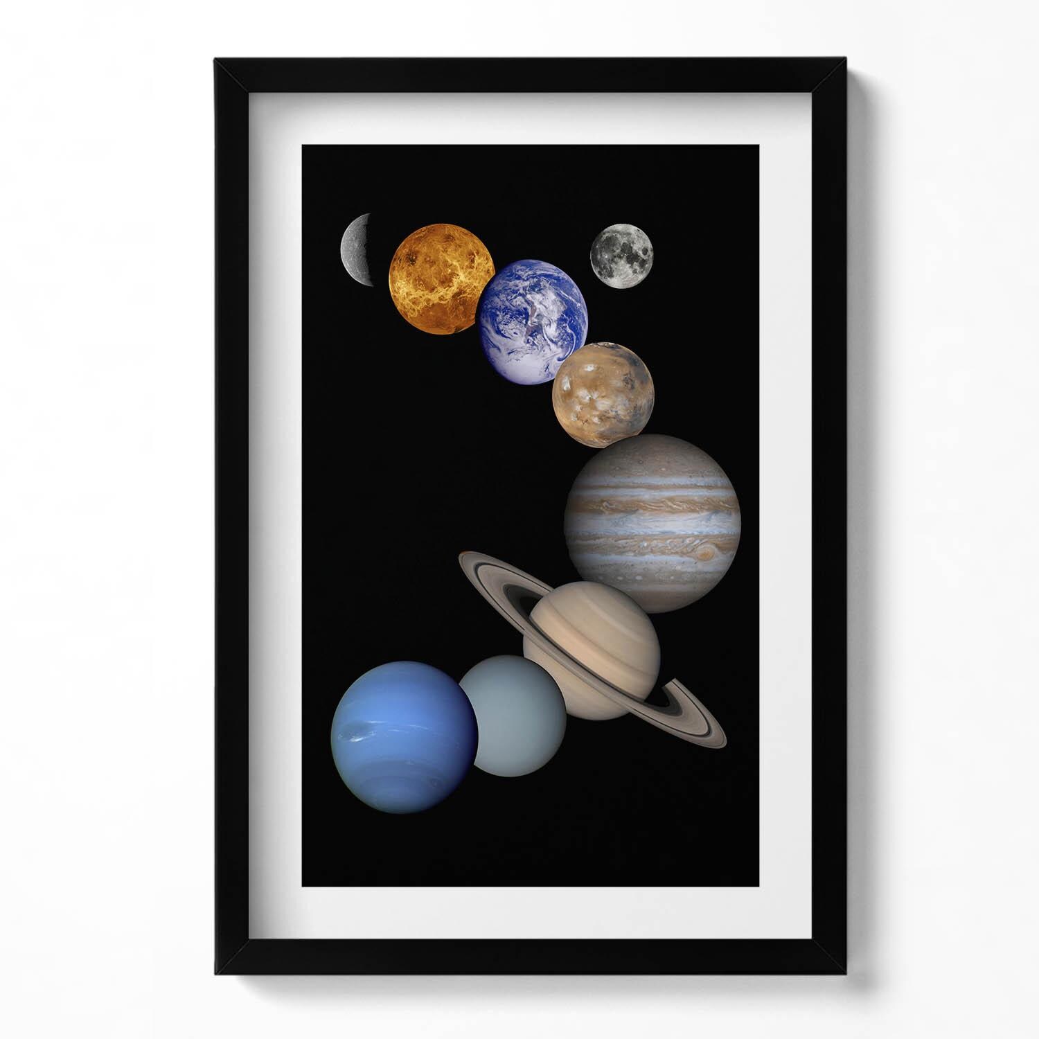 太陽系の惑星のイラスト 額入りアート、地球と宇宙のイラスト 額入り