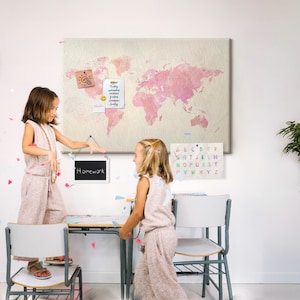 Aquarell alte Weltkarte, Travel Tracker, Größe XXL, rosa, Pinnwand, Landkarte besuchte Orte