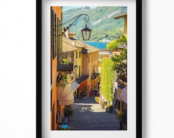 イタリアの町の絵のように美しい通りの絵画（額縁入り）、風景画（額縁