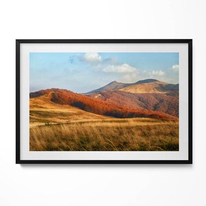 Mountain Landscape In Autumn Framed Art, Nature Illustration in Frame , Brown Wall Art